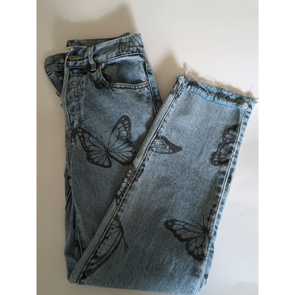 PacSun High Rise Straight Jeans Blue Butterfly Five Button Fly Pockets Sz 23 - Picture 1 of 14
